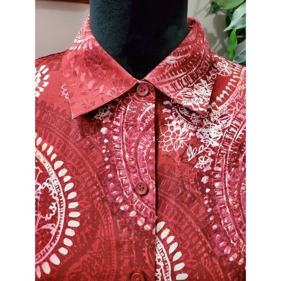 Westbound Women's Red Floral Cotton Long Sleeve Collared Button Down Shirt PL - Picture 3 of 10